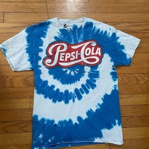 PEPSI-COLA Blue And White Distressed Vintage Logo Tie Dye T-Shirt Mens Adult M